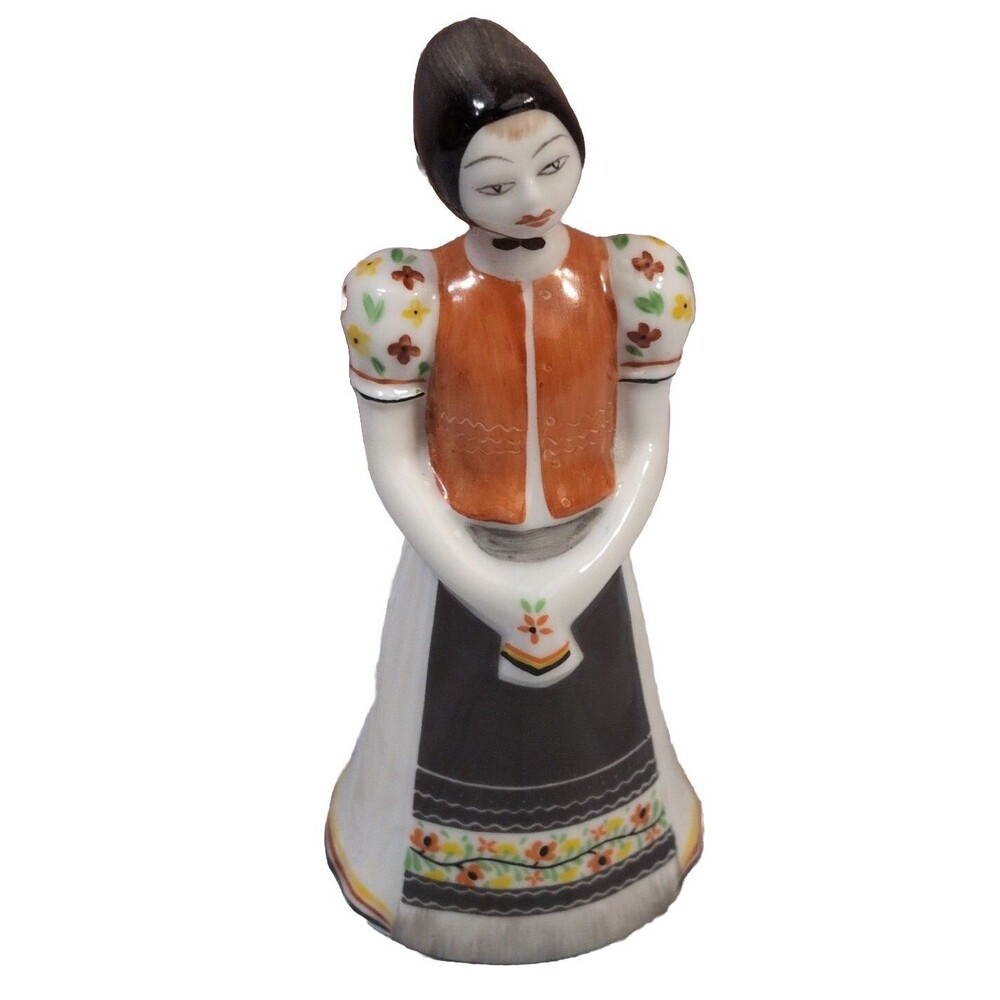 Beautiful Vtg Hallohaza Hungary Small Woman Hand Painted  Folk Art Figurine